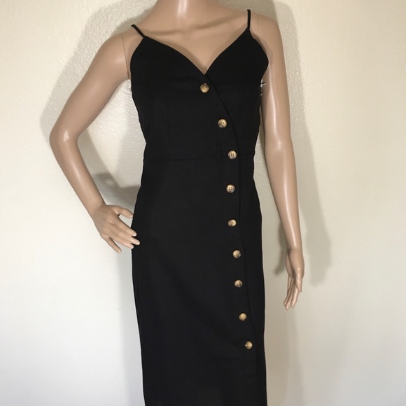 Spaghetti Strap Linen Black Midi Dress - Picture 7 of 12